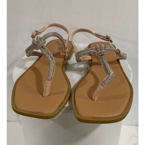 Rhinestone Strappy Thong Sandals Boho Sparkle Summer Flat Casual Womens 9M Shoes